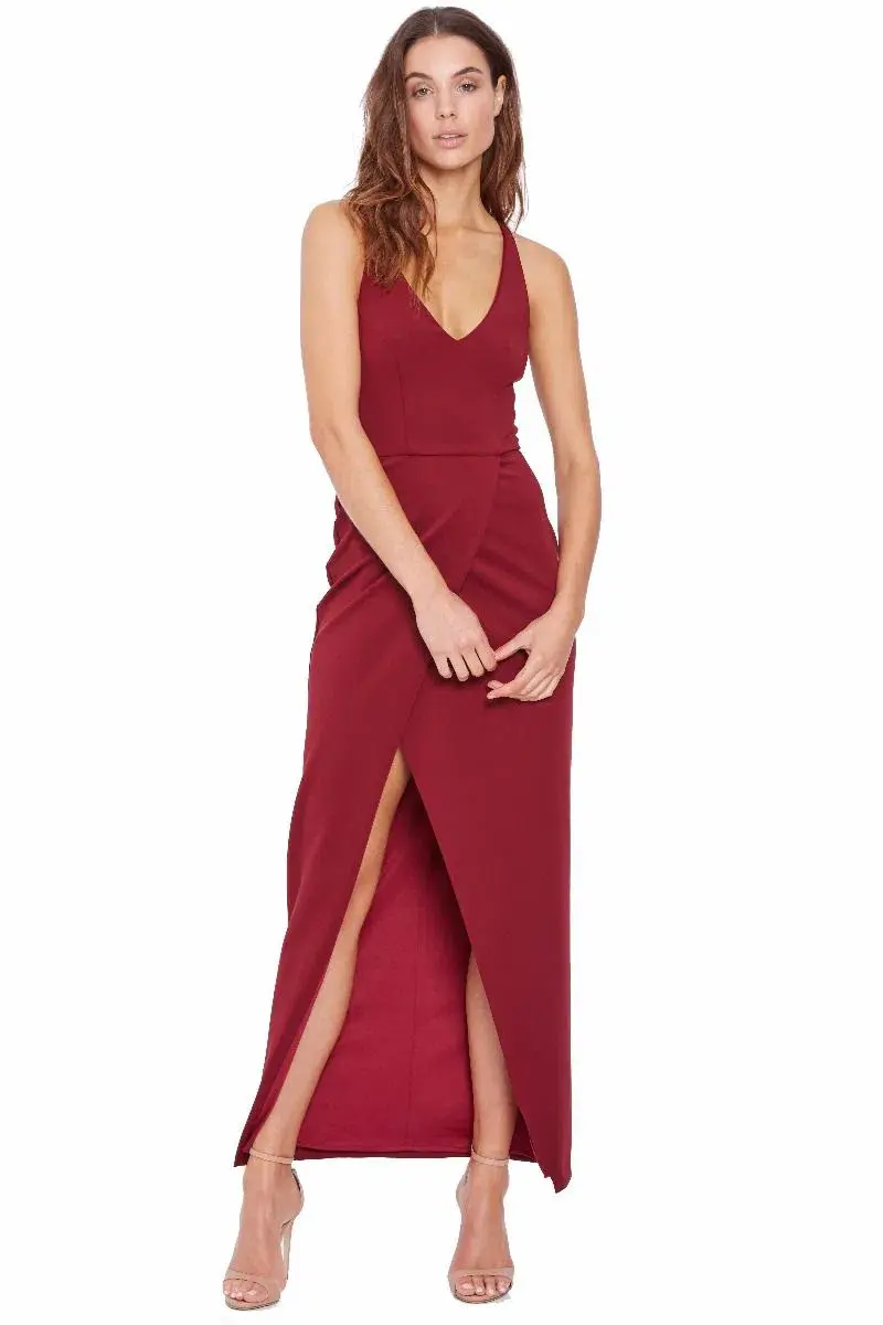 Grace and Hart Gold Rush Neon Gown in Wine Red Size 12 for rent on The Volte - main image