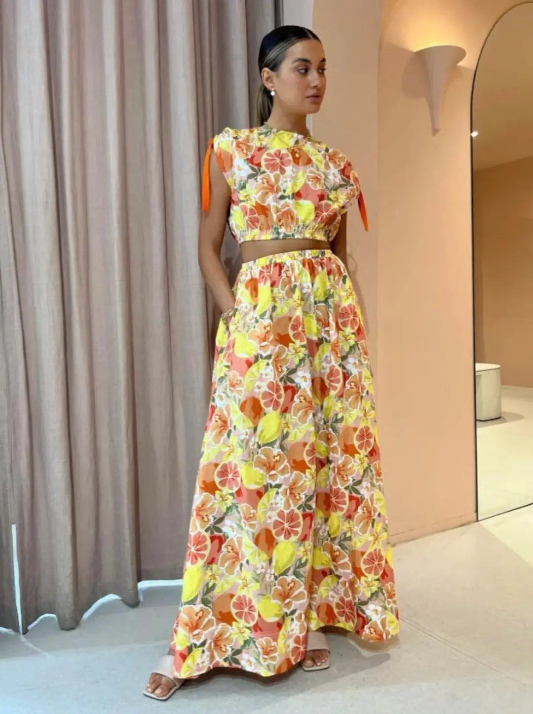 By Nicola Ahoy Top and Skirt Set in Citrus Print Size 8 for rent on The Volte - main image