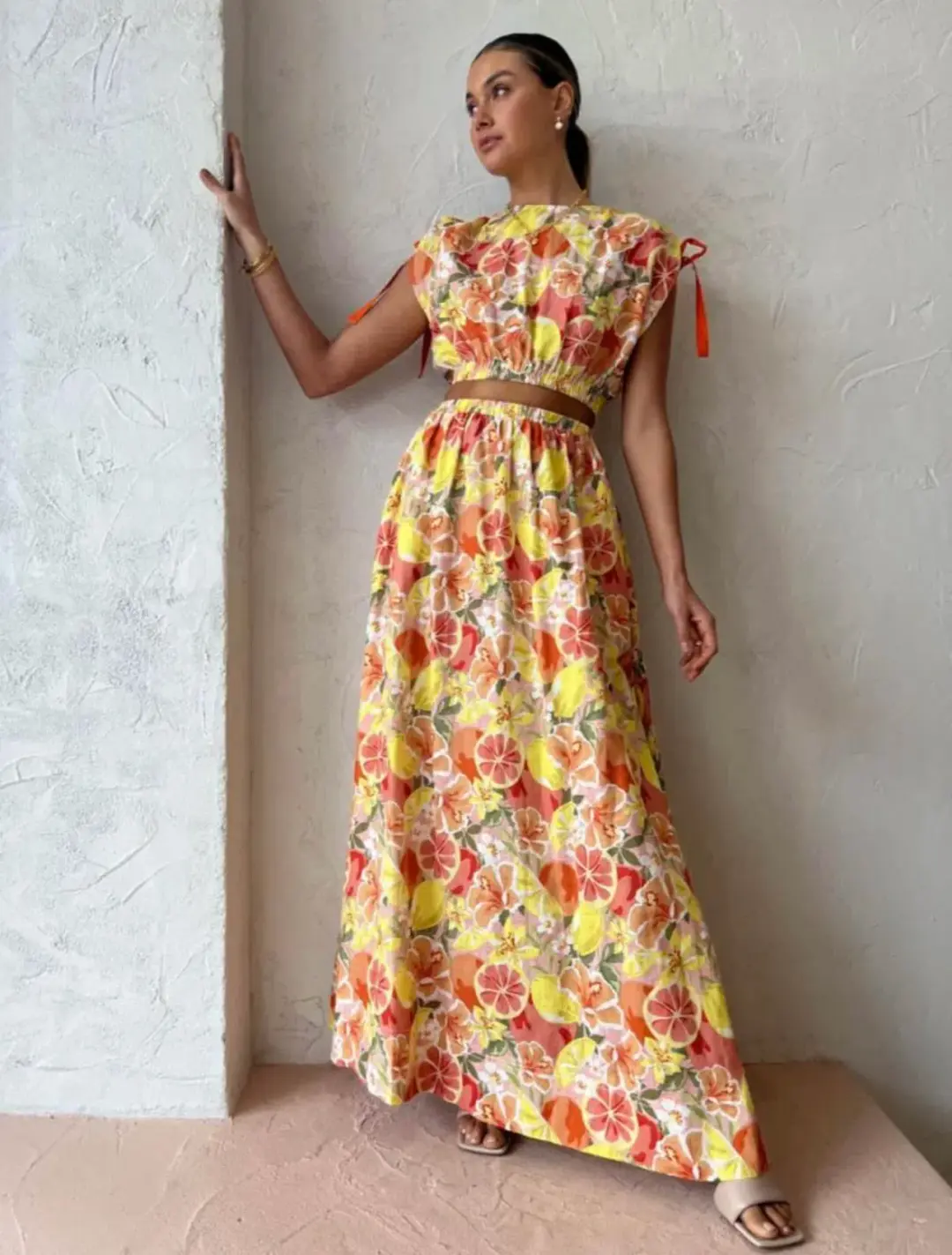 By Nicola Ahoy Top and Skirt Set in Citrus Print Size 8 for rent on The Volte - main image