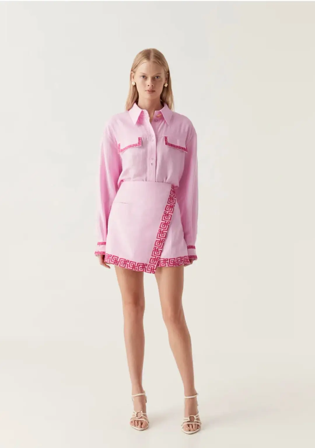 Aje Voyager Embroidered Mini Skirt & Skirt Set Pink Size 16 for rent on The Volte - main image