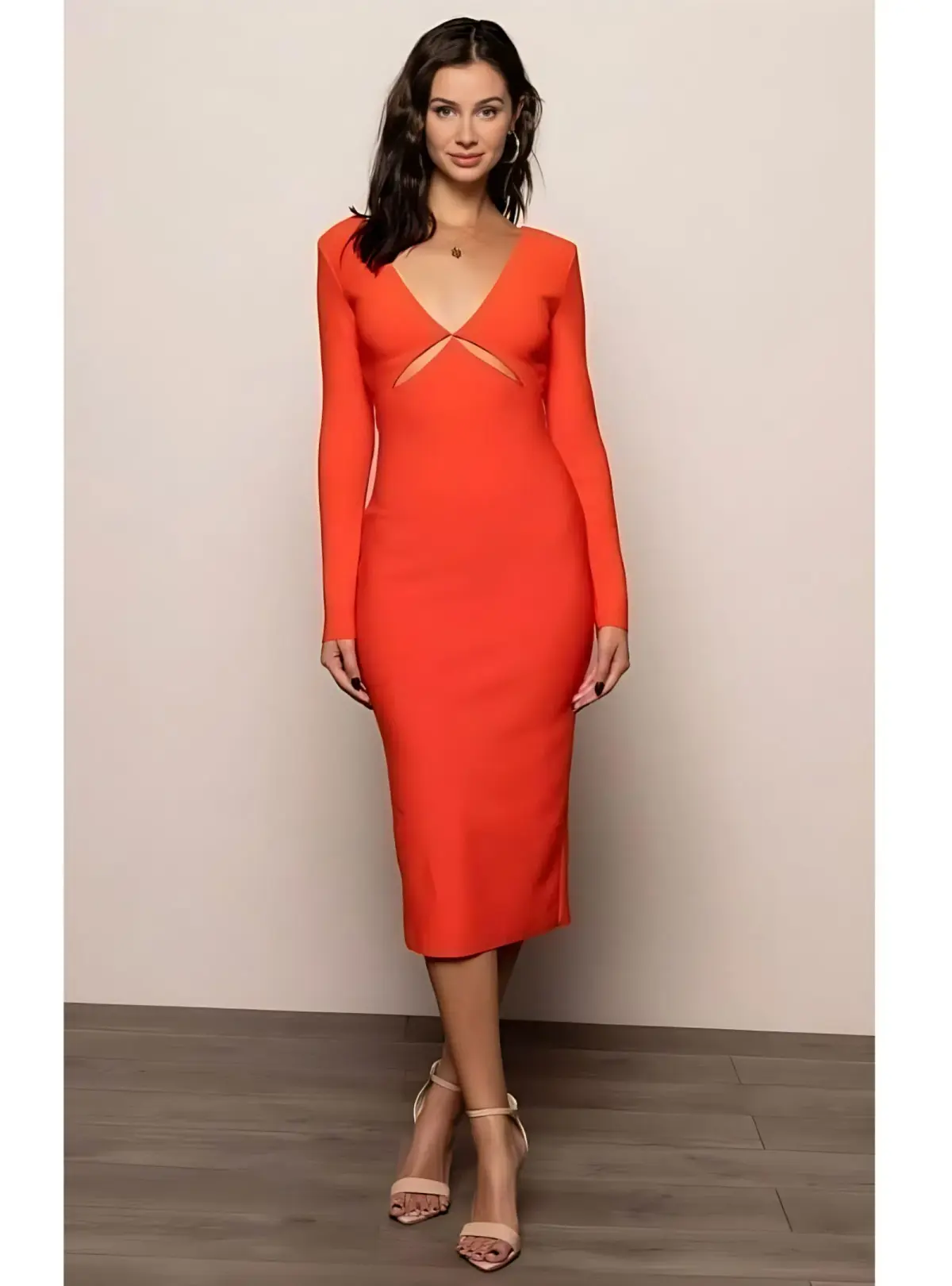 Bec & Bridge Ulla L/S Cut Out Midi Dress Orange Size AU 8 - Image 1