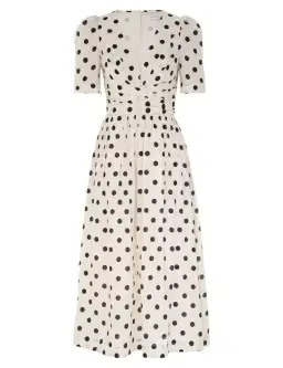 Zimmermann The V Neck Midi Dress in Cream/Black Dot Size 1 /AU 10