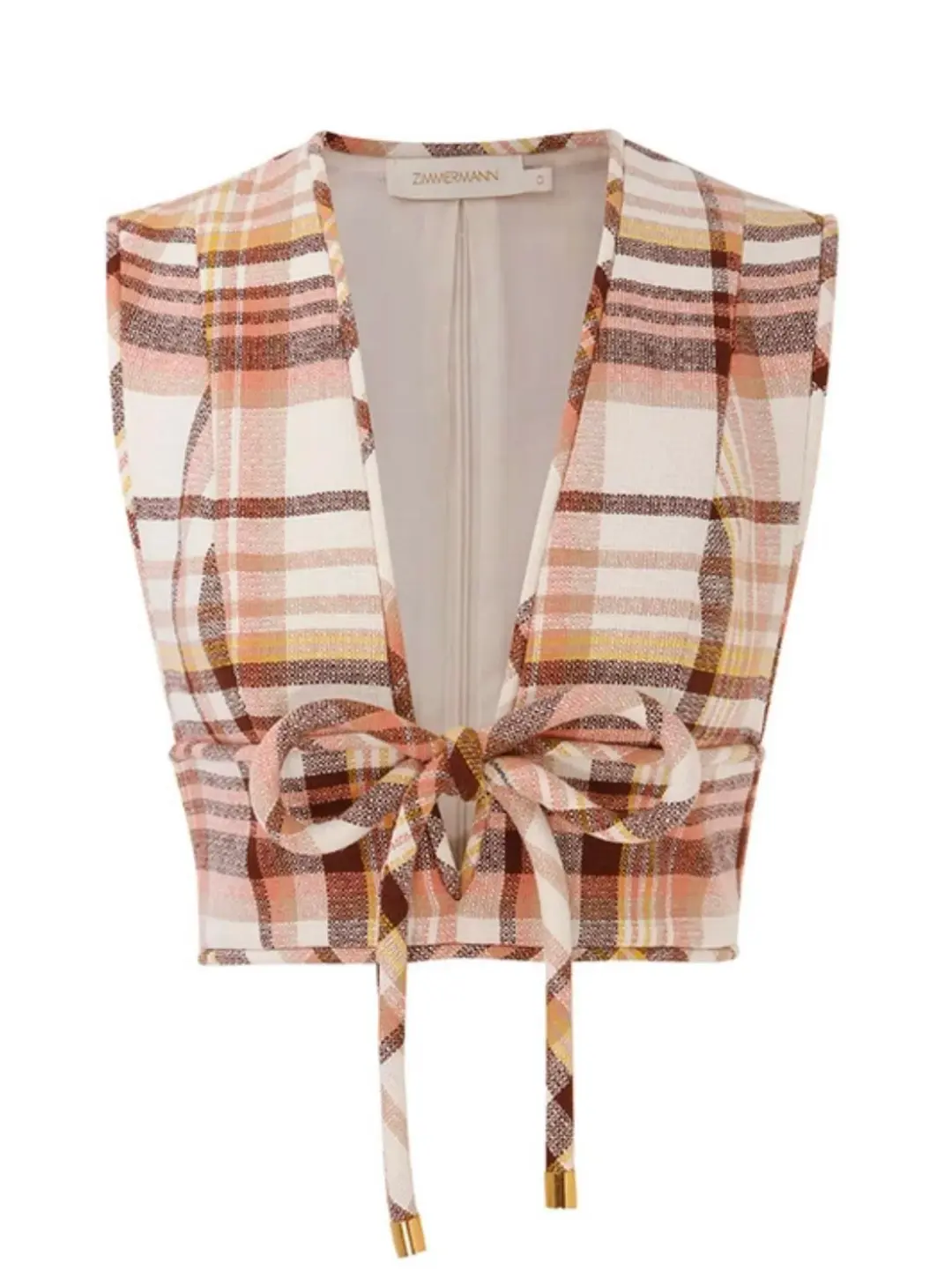 Zimmermann The Matchmaker Check Bow Bodice and Pencil Skirt in Cream Size 1/Au 10 for rent on The Volte - main image