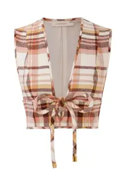 Zimmermann The Matchmaker Check Bow Bodice and Pencil Skirt in Cream Size 1/Au 10 for rent on The Volte - image 2