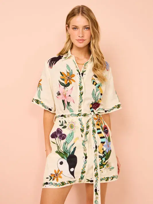 Alemais Meagan Linen Mini Dress Print Size 12 for rent on The Volte - main image