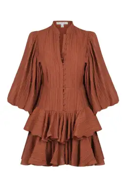 Shona Joy Mila Balloon Sleeve Frill Mini Dress Paprika Size 10 for rent on The Volte - image 1