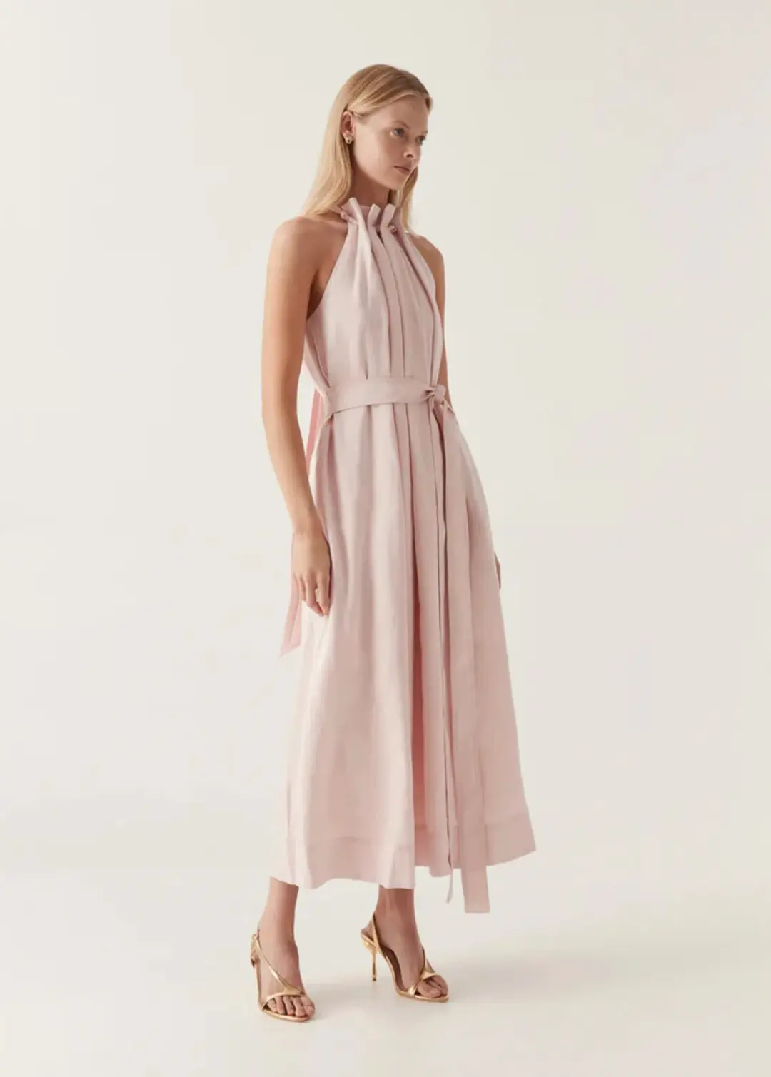 Aje Mariel Trapeze Midi Dress in Soft Pink Size 6 for rent on The Volte - main image