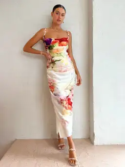 Leo Lin Rachel Cowl Neck Slip Dress in Cascade Floral Print Size 16 for rent on The Volte - image 1