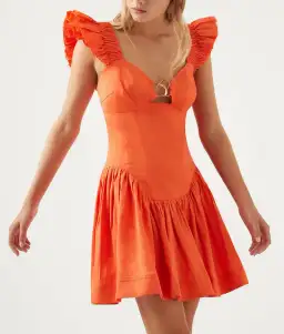 Aje Simone Frill Sleeve Mini Dress Orange Size XS / AU 6 for rent on The Volte - image 2